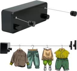 GELLDG Waslijn - Waslijn Uittrekbaar - Uittrekbare Wasdraad - Staalgevlochten - 4,2 meter - Robuust RVS - Automatisch Straktrek Systeem - Alternatief Wasrek of Droogrek - Binnen en Buiten - zwart — thumbnail 1