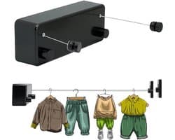 GELLDG Waslijn - Waslijn Uittrekbaar - Uittrekbare Wasdraad - Staalgevlochten - 4,2 meter - Robuust RVS - Automatisch Straktrek Systeem - Alternatief Wasrek of Droogrek - Binnen en Buiten - zwart
