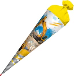 Grote Puntzak 70 cm met Graafmachine Thema voor Schoolstart - Rond — thumbnail 2