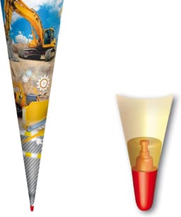 Grote Puntzak 70 cm met Graafmachine Thema voor Schoolstart - Rond — thumbnail 5