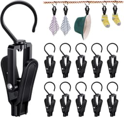 Wasknijpers met Haak - 20 Stuks - Laarzen Hanger - 360 Graden Draaibaar - Droogrek Knijpers - Wasknijpers - Handdoekklemmen - Binnen en Buiten - Kunststof - Anti Slip - Voor Handdoeken, Hoed, Jurken, Badhanddoek - Zwart — thumbnail 1