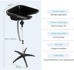 Zyrex® Haarwasbak - Mobiele Wasbak Kapper Met Stop En Afvoerslang - Zwart - 40cm x 45cm x 20cm — thumbnail 3