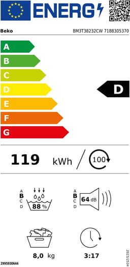Beko BM3T38232CW 8KG Warmtepompdroger zuinig — thumbnail 2