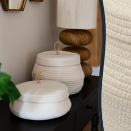 Ronde opbergmand met deksel van katoen voor badkamer, crème, 25,5 x 19 cm, hoog model — thumbnail 2