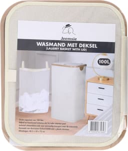 Wasmand met Deksel – Opvouwbare Wasmand – Wasbox 100L – Wassorteerder met Binnenzak – Beige – Voor Badkamer, Slaapkamer en Wasruimte — thumbnail 4