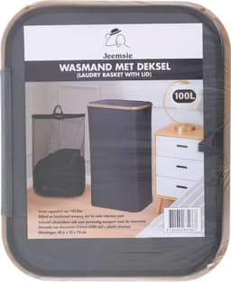 Wasmand met Deksel – Opvouwbare Wasmand – Wasbox 100L – Wassorteerder met Binnenzak – Grijs – Voor Badkamer, Slaapkamer en Wasruimte — thumbnail 5