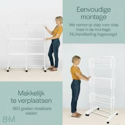 BAUER & MEYER® - Droogrek XL - Wasrek inklapbaar - Incl. 20 wasknijpers + 1x wasmand - 40 Meter drooglengte - Droogtoren Wastoren - 170 x 134 x 65 cm - Wit — thumbnail 5