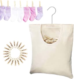 Wasknijperzak - Klemmenhouder Organizer - Was ophangen - Brede opening 360° draai - 32x27cm - Beige — thumbnail 1