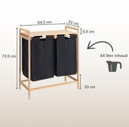 ACAZA Wasmand - 2 Vakken - Wassorteerder - 44 L - bamboe - 73,5 x 64, 5 x 33 cm - Zwart — thumbnail 2