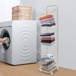 Wasmandwagen Met 3 Manden Wit 26*32*123cm 3-Laags Rolbare Wasmanden Op Wielen Wasrek Waswagen Voor Badkamer Waskeuken — thumbnail 3