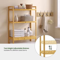 Wasmachine Kast - Wasmachine Meubel - Opbergkast - Badkamer - Waskamer - 3 Planken - Bamboe - Hout — thumbnail 3