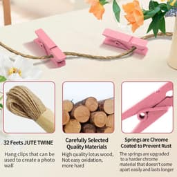 100 Mini Houten Knijpers met Jute Touw - Fotoklemmen en Decoratie Clips — thumbnail 2