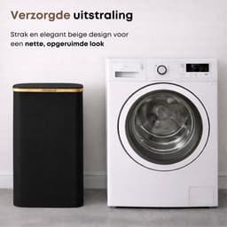 ACAZA Wasmand Met Deksel - 90 L - Bamboe - 42 x 32 x 70,5 cm - Zwart — thumbnail 4