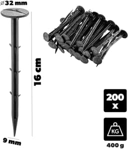 KADAX 200 stuks kunststof grondpennen – 16 cm lange grondankers met een kopdiameter van 32 mm – grondankers voor het bevestigen van tuinvlies en onkruidvlies in de tuin — thumbnail 2