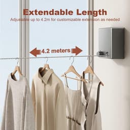 Intrekbare Waslijn - Kledingrek Droogrek - Binnen Droogrek - 4.2 Meter Lengte - 12 cm Basis - Grijs — thumbnail 4