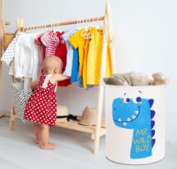 Wasmand / Speelgoedmand voor de slaapkamer (45 x 50 cm) — Waterdichte wasmand voor babykleding met handvatten, opvouwbare wasmand voor de babykamer, opbergmand (Dinosaurus-design) — thumbnail 3