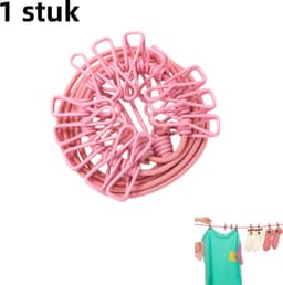 1 stuk - elastische wasknijper waslijn - reis draagbare waslijn met 12 clips - kledinghaak waslijn - roze — thumbnail 1