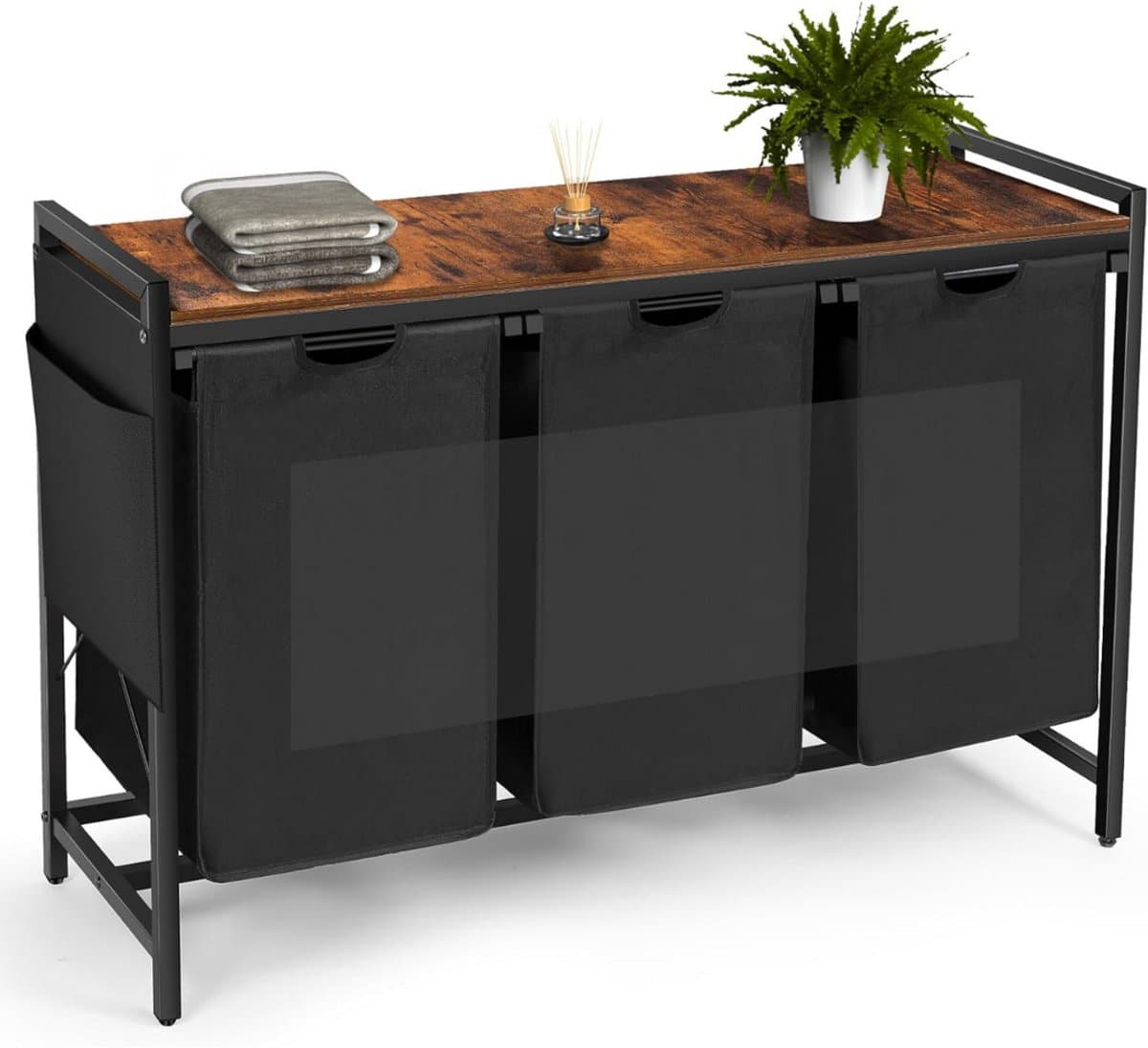 ApexArte® Wasmand 3 Vakken - Wassorteerder - 150 L - Vintage Bruin-zwart — afbeelding 1