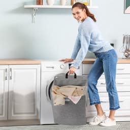 Opvouwbare Wasmand - Wasmanden - Wassorteerder - Stof - Opbergmand - Waszak voor wasgoed - Wassorteerder - Organizer Kleding - Laundry Basket - 45 x 35 x 10 cm - Grijs — thumbnail 4