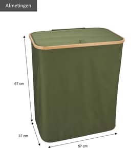 KROMS Wasmand 3 vakken - Olijfgroen - Inclusief NL & ENG Labels - Wassorteerder bamboe - Laundry basket - Wasmand met deksel - 145 L — thumbnail 3