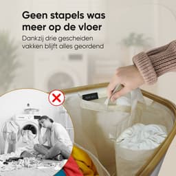 Rivoya Wasmand 3 Vakken - Wassorteerder - XXL 200L - Met 3 Uitneembare Zakken - Wasmand met deksel - Laundry basket - Extra grote capaciteit - Waszak - Wasbox - Beige - incl Drogerballen — thumbnail 3