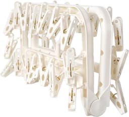 Opvouwbaar droogrek met 32 droogklemmen, winddichte haken, ondergoedhanger, kunststof wasklemmen voor sokken en bh's (wit) — thumbnail 3