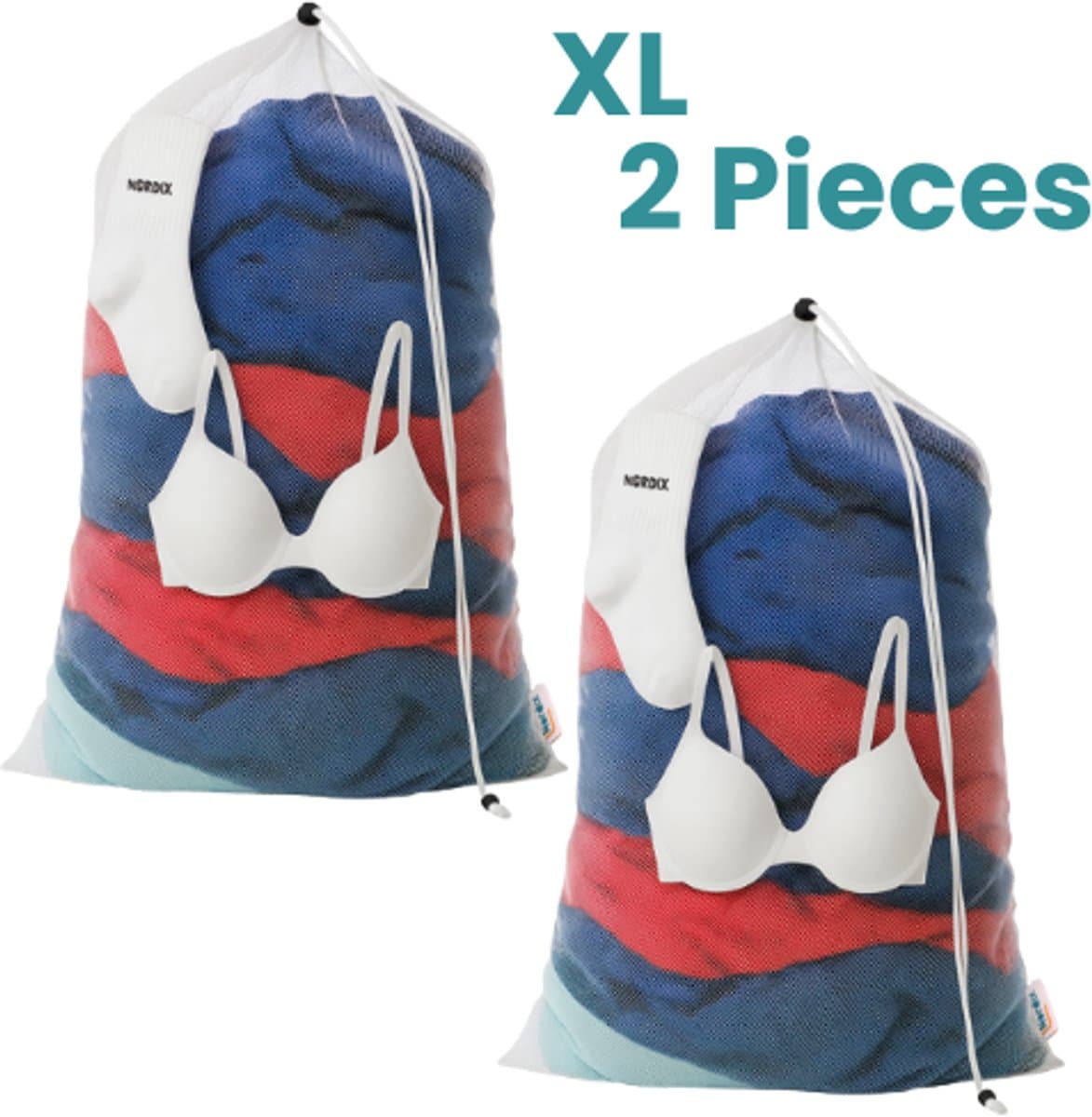 NORDIX Waszak Groot XL - 60x90CM - Waszakken - 2 Stuks - Laundry Bag - Wasnet - Waszakje - Treksysteem - Trekbandsluiting - Polyester - Schoenenzak - WHITE — afbeelding 1