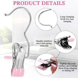 Draaibare antislip wasknijpers - Multifunctionele haakclips - 20 stuks - Haakontwerp - Drogen - Kan ook worden gebruikt als fotoclip of wenskaartenclip - Roze — thumbnail 2
