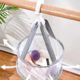 3 stuks - Droognet voor schoonheidsverzorging - Droogmand voor kleding - Mini netdroogmand - Hangende droogmand voor kleding - Opvouwbaar droognet voor stoffen - Grijs — thumbnail 4