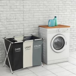 Wasmand 3 Vakken 130L - Wassorteerder - Wamand - Wasbox - Ruimtebesparende Kleding Organisator Voor Thuis - Waszakken Voor Wasgoed - Laundry Basket - Meerdere Compartimenten Ontwerp — thumbnail 3