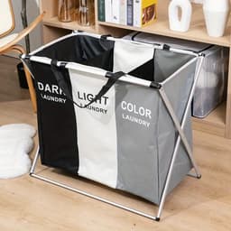 Wasmand 3 Vakken 130L - Wassorteerder - Wamand - Wasbox - Ruimtebesparende Kleding Organisator Voor Thuis - Waszakken Voor Wasgoed - Laundry Basket - Meerdere Compartimenten Ontwerp — thumbnail 5