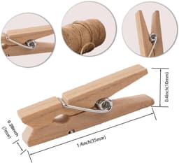 ‌JeiibrZui Jute Koord 100 M - Houten Wasknijpers - Fototouw Met Clips Voor DIY Decoratie - 10 Stuk - Natuurlijke Kleuren — thumbnail 2