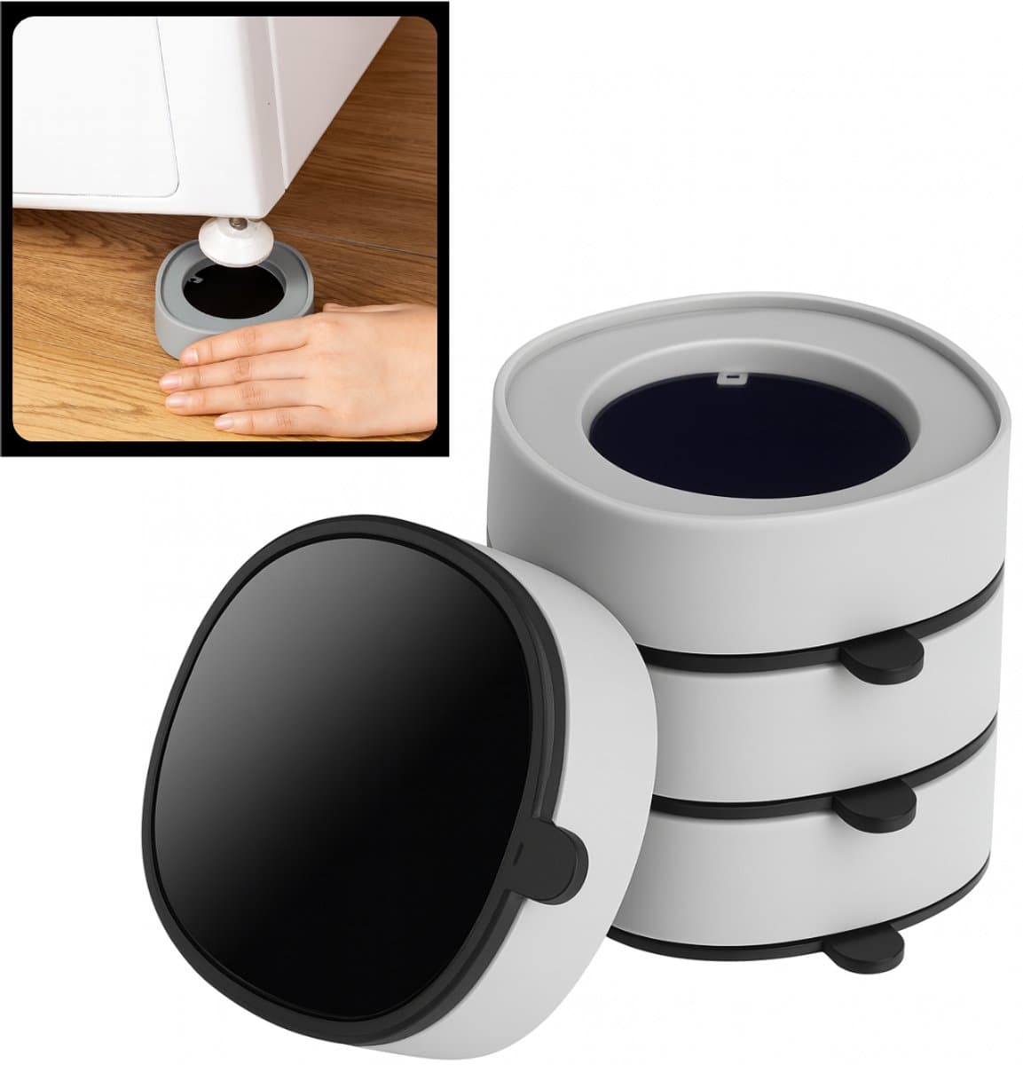 Trillingsdempers Wasmachine met Gel – Set van 4 stuks – Grijs - Anti-Trillingsvoeten – Geluidsreductie & Anti-Slip – Universeel – Beschermt Vloer & Apparaat — afbeelding 1