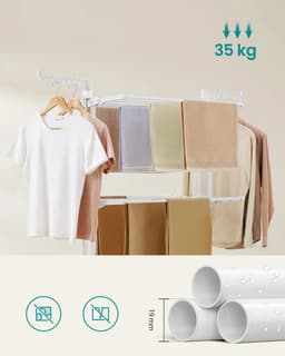 Benelux Select Wasrek – Droogrek – Droogtoren – Wasrek Inklapbaar – Wasrek hangend – 4-laags – Met Wielen - 128 × 63,5 × 173 cm — thumbnail 4