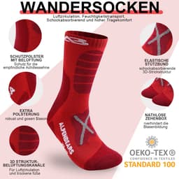 Alpen Bears Merino Wandelsokken – 2 Paar – Professionele Trekkingsokken voor Wandelen – Outdoor Sokken voor Dames, Heren & Kinderen – Warme Merino Wandelsokken – Functionele Sokken – Trekking Sportsokken (Rood, 43-48) — thumbnail 3