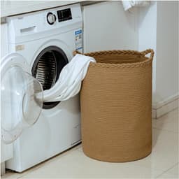 Thuys – Hoge Wasmand Van Gevlochten Katoen – Bruine Mand Voor Slaapkamer – Woonkamer – Badkamer En Kinderkamer — thumbnail 3