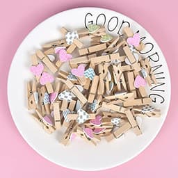Houten foto-display-clips 50 stuks gekleurd - Mini knutselclips met jute touw voor muurdecoratie — thumbnail 2