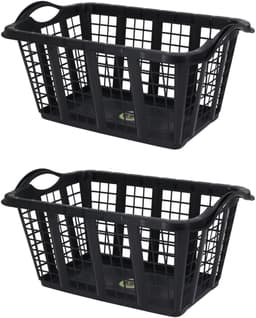 Storage Solutions wasmand met handvatten - 2x stuks - zwart - 37 liter - 60 x 40 x 30 cm — thumbnail 1