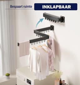 PLAY IT Wanddroogrek 127cm Inklapbaar 18 Haken Zwart - Wasrek/Droogrek Hangend + Handdoek Haakje — thumbnail 3