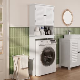 Xbro Wasmachine Kast met 2 Deuren – Badkamerkast met Verstelbare Planken – Voor Badkamer of Wasruimte – 65 x 22 x 163.5 cm – Wit — thumbnail 1