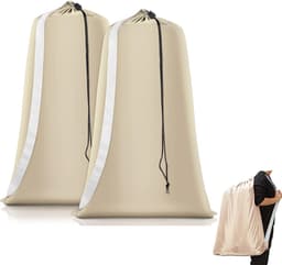 2 stuks - Waszak - Stevige waszak - Reiswaszak - Opbergzak voor vuile was - Waszak groot - Waszak Wasmachine - Tas Wasnetten - Beschermende waszak voor kleding - Waszakken voor wasgoed - met riemen - met trekkoordsluiting - 70*100 cm - beige — thumbnail 1