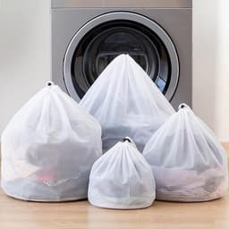 Waszakken van netstof met verstelbare schouderbanden - Stevige waszakken van nylon - met trekkoordsluiting - voor studenten, studentenhuizen en appartementen - 4 stuks — thumbnail 3