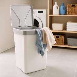 Motek® - Wasmand -Mono Vak met Touch Deksel - 40 L - wasmand met deksel - Wassorteerder - Grijs - Wit — thumbnail 1