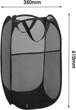 Wasmand - 2 Stuks - Mand - 36 × 36 × 60 CM - Wassorteerder - Wasbox Opvouwbaar - Mesh wasmand - Speelgoedmand - Draagbaa - Voor slaapkamer, kinderkamer, studentenhuis en reizen - Zwart — thumbnail 2