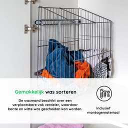 Eleganca Uittrekbare Wasmand - Wasmand 2 vakken - Met Tussenschot - 55,5 x 50 x 56 cm - Wassorteerder - Metaal — thumbnail 4