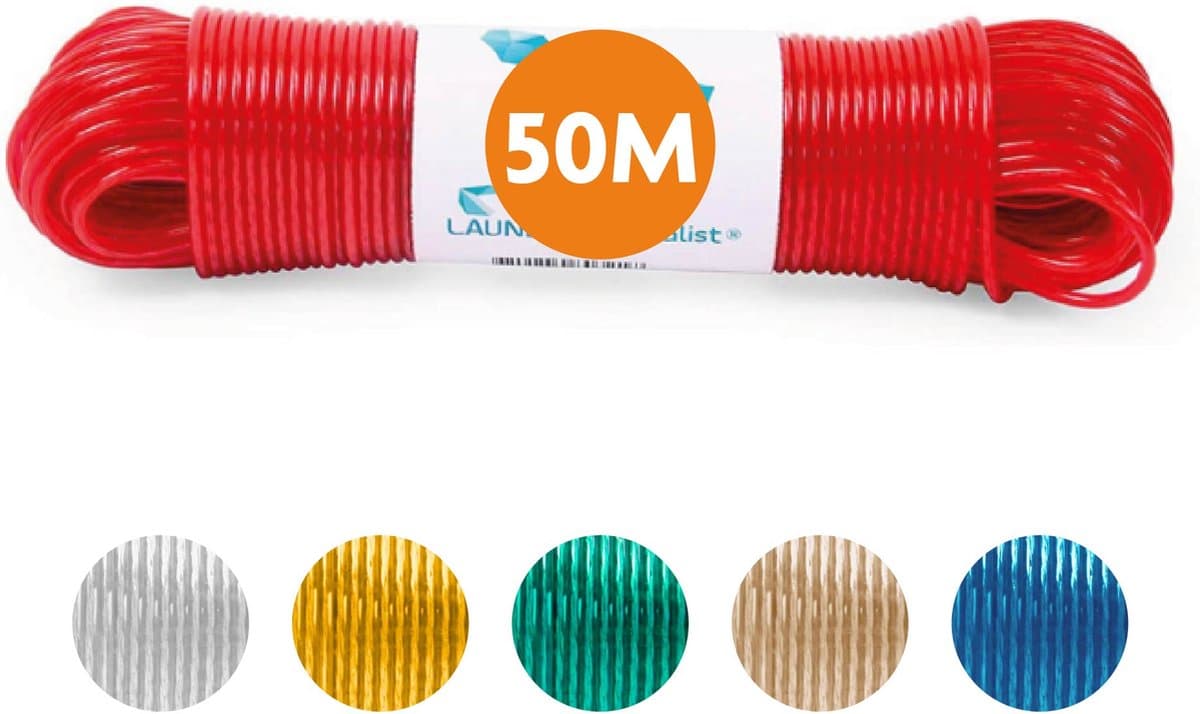 LaundrySpecialist Waslijn - Waslijndraad - Wasdraad - Waslijndraad met stalen kern - 50 meter met stalen kern - Rood — afbeelding 1