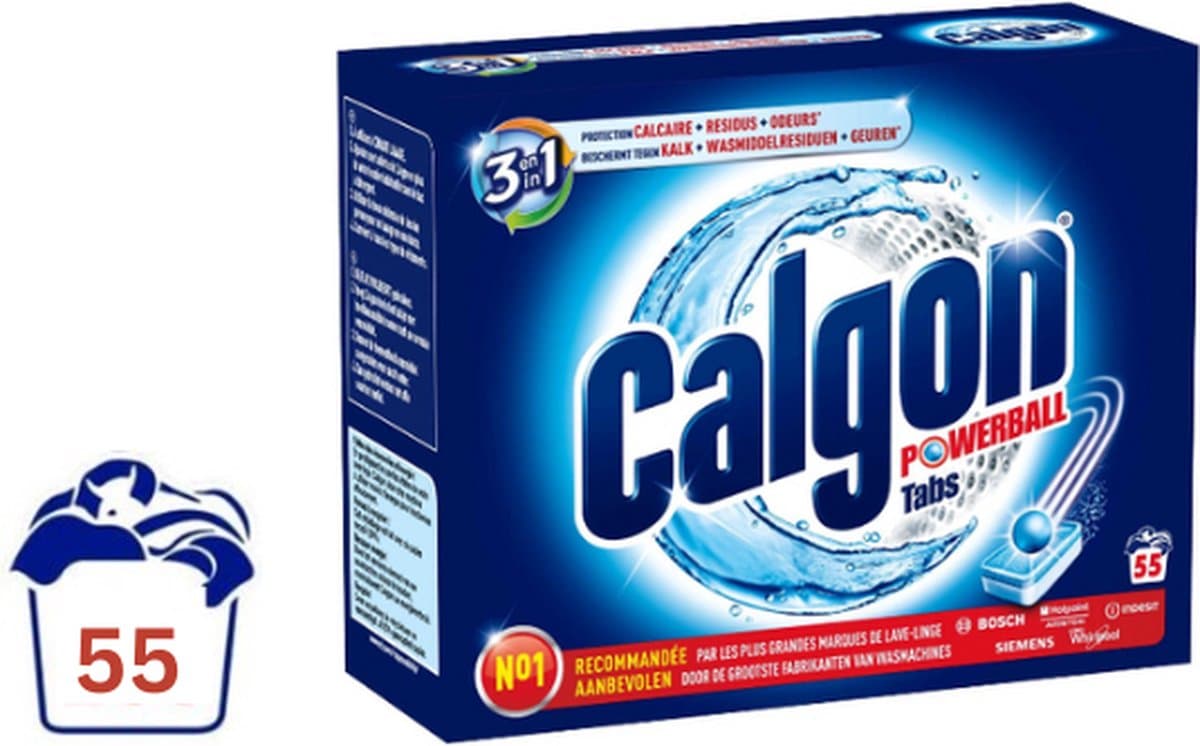 Calgon 3 in 1 Powerball Tabs Wasmachine Reiniger en Anti kalk - 55 Tabletten — afbeelding 1
