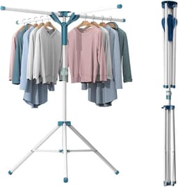 Droogrek met beugel, Y-type, blauw, Par 4 wasrek, kledingrek, kleerstandaard, hanger, kunststof en aluminiumlegeringen, inklapbaar, ruimtebesparend, voor binnen en buiten — thumbnail 1