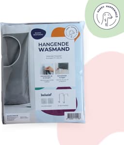 Ophangbare Wasmand - 77x50 cm - Grijs - Opvouwbare Wasmand - Plakhaakjes Zelfklevend - Deurhaakjes - Rits — thumbnail 3