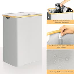 Adel Dream Wasmand met deksel - 3 vakken - ingeklapte wasmand - 160 liter - lichtgrijs - ruime capaciteit wasmand 3 vakken — thumbnail 5